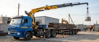 Седельный тягач КАМАЗ 65116 с КМУ УММаш 816Т на максимальном вылете стрелы