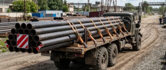 Перевозка длинномерных труб на бортовом грузовике с надёжным креплением